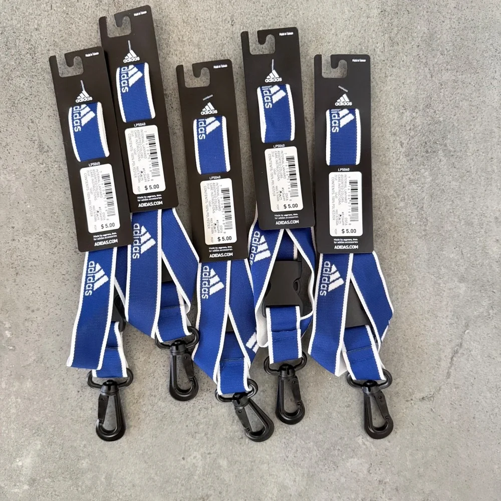 Lot of 5 New Adidas Interval Lanyard Blue White Neck Strap ID Badge Holder Key